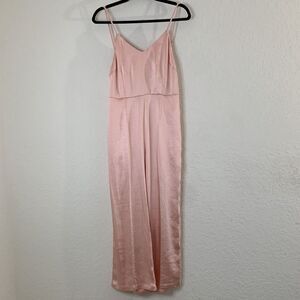 Lulus Turn the Spotlight On Jumpsuit M Satin Pastel Blush Wide Leg Crop Coquette